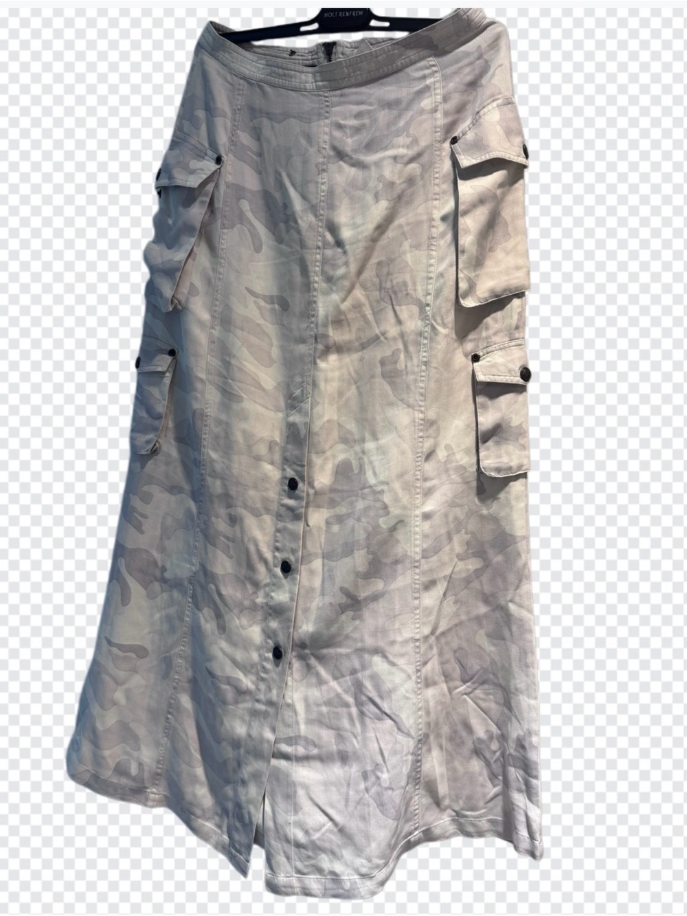 Moda Light Gray Camo A-Silk Maxi Skirt with Cargo Pockets